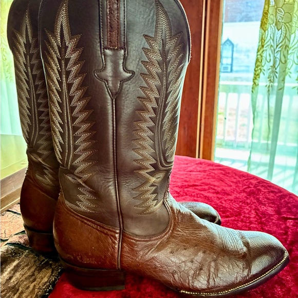 Heritage Boot Co Handmade Smooth Ostrich Cowboy Boots - Norman - Size 12 Brown